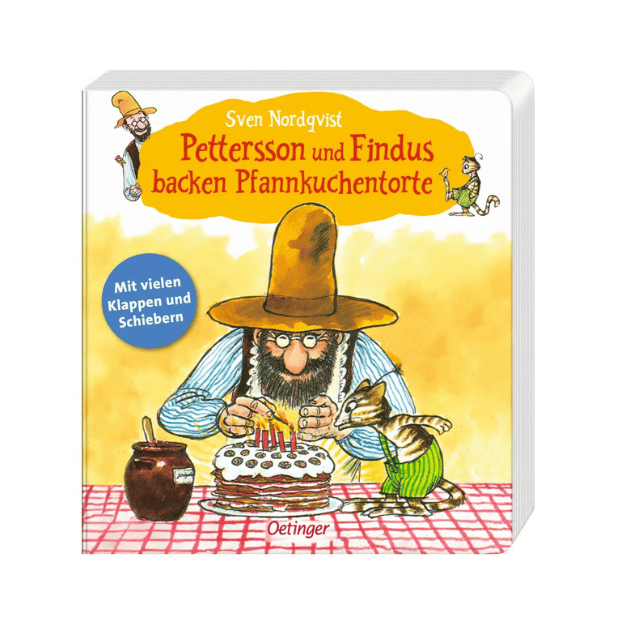 Oetinger Pettersson und Findus backen Pfannkuchentorte