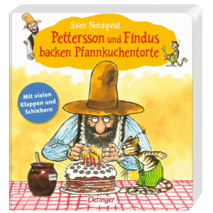 Oetinger Pettersson und Findus backen Pfannkuchentorte