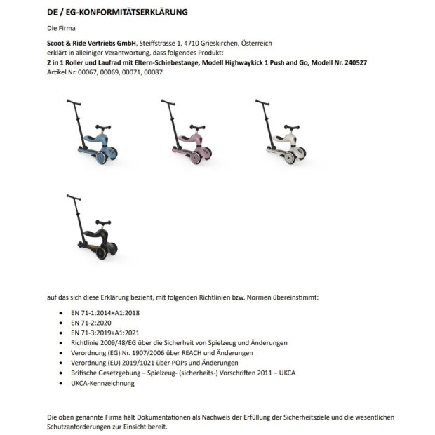 Scoot and Ride Highwaykick 1 Schiebestange natur