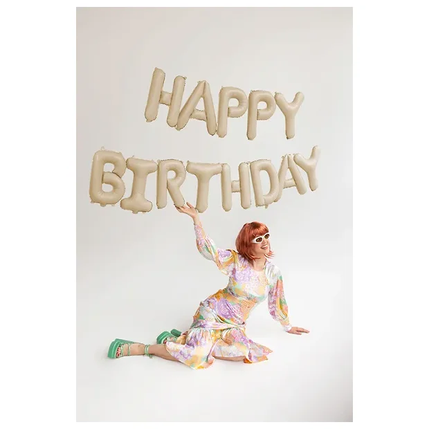 Partydeco Folienballon Happy Birthday beige