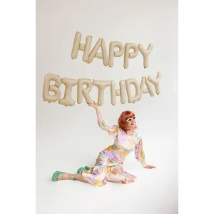 Partydeco Folienballon Happy Birthday beige