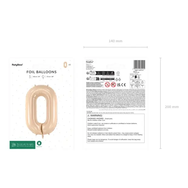 Partydeco Folienballon Zahl 0 beige