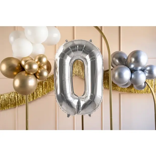 Partydeco Folienballon Zahl 0 silber