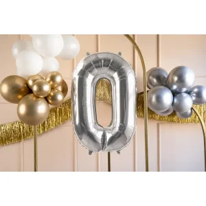 Partydeco Folienballon Zahl 0 silber