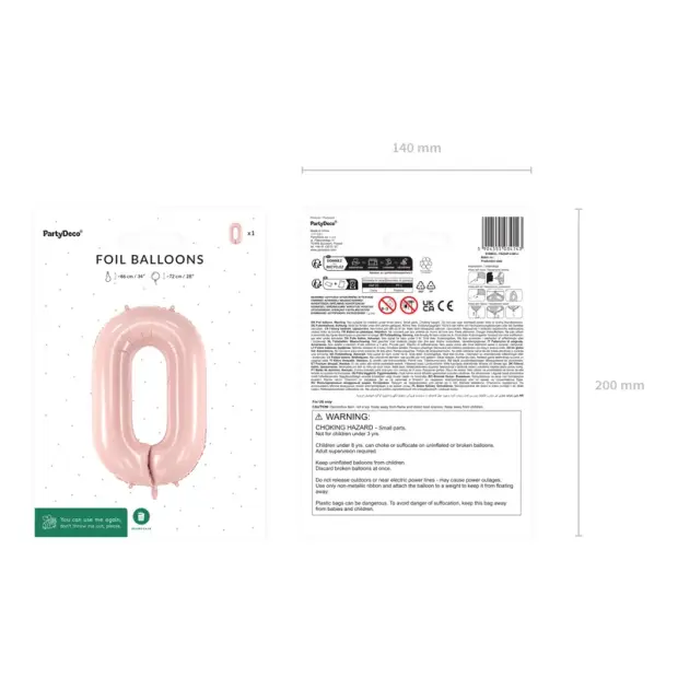 Partydeco Folienballon Zahl 0 hellrosa