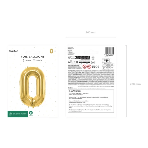 Partydeco Folienballon Zahl 0 gold