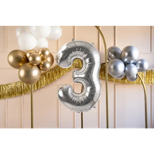 Partydeco Folienballon Zahl 3 silber