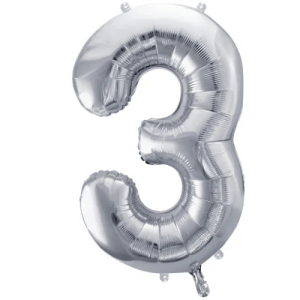 Partydeco Folienballon Zahl 3 silber