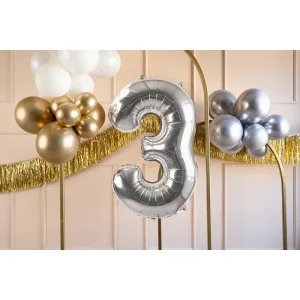 Partydeco Folienballon Zahl 3 silber