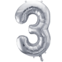Partydeco Folienballon Zahl 3 silber