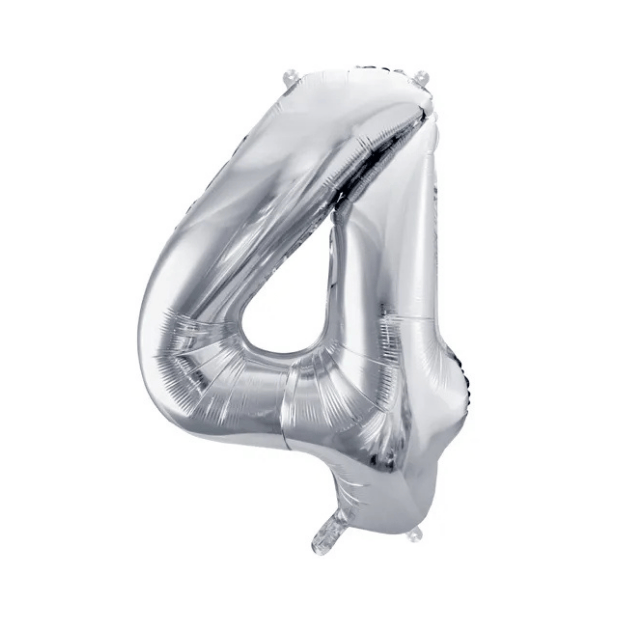 Partydeco Folienballon Zahl 4 silber