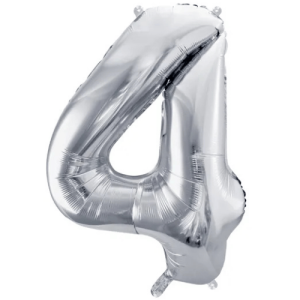 Partydeco Folienballon Zahl 4 silber