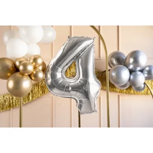 Partydeco Folienballon Zahl 4 silber