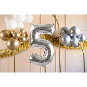 Partydeco Folienballon Zahl 5 silber