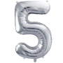 Partydeco Folienballon Zahl 5 silber