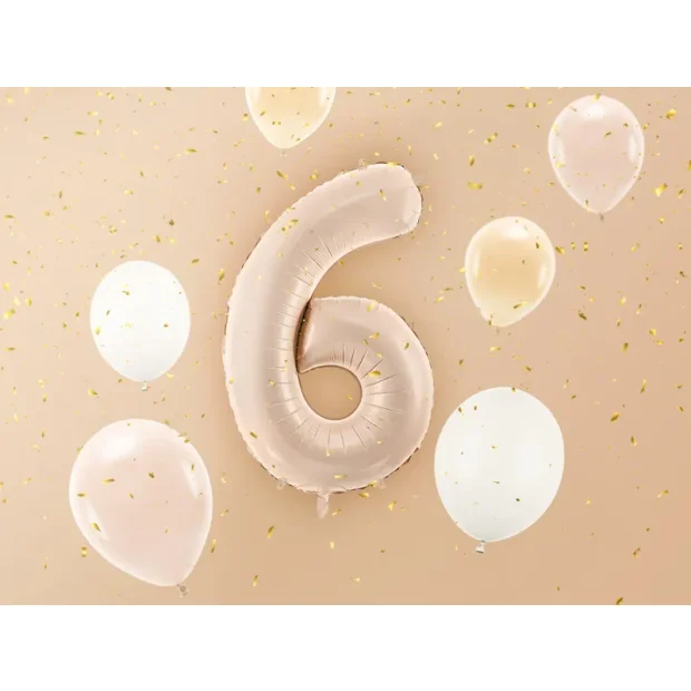 Partydeco Folienballon Zahl 6 beige dunkel