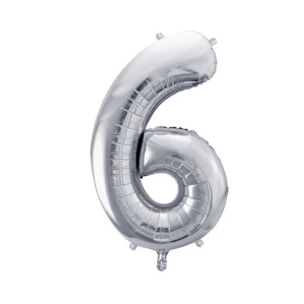 Partydeco Folienballon Zahl 6 silber