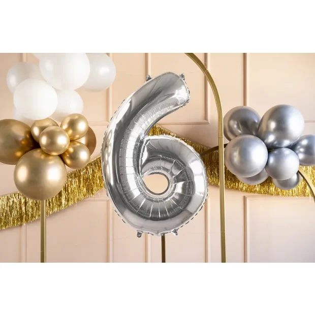 Partydeco Folienballon Zahl 6 silber