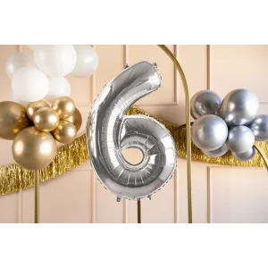 Partydeco Folienballon Zahl 6 silber