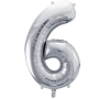 Partydeco Folienballon Zahl 6 silber