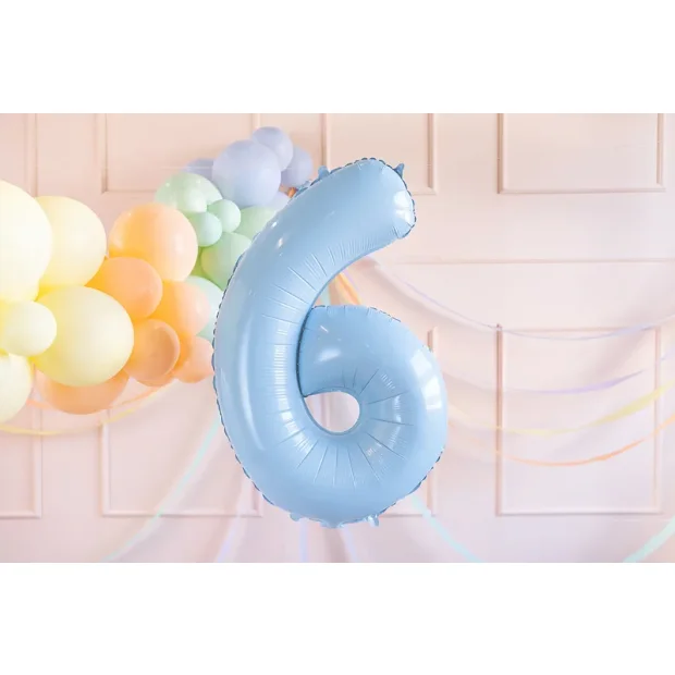 Partydeco Folienballon Zahl 6 hellblau