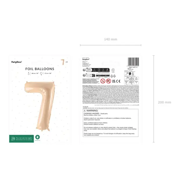 Partydeco Folienballon Zahl 7 beige