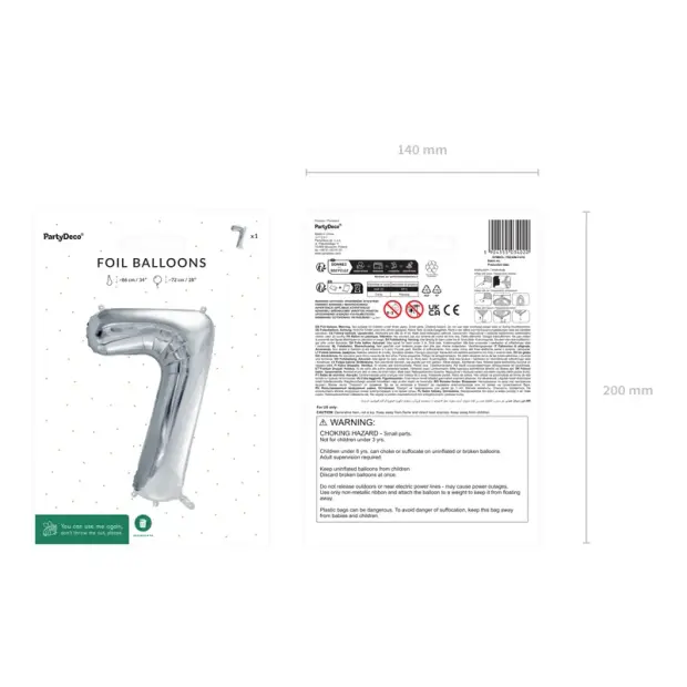 Partydeco Folienballon Zahl 7 silber