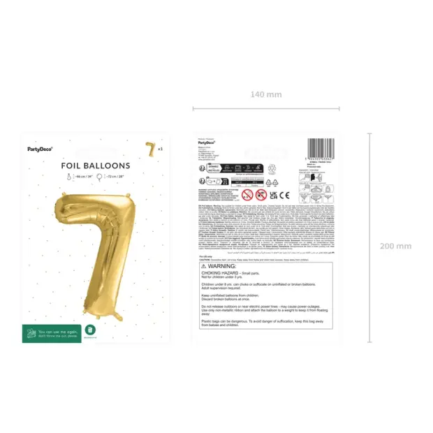 Partydeco Folienballon Zahl 7 gold