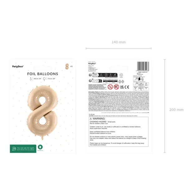 Partydeco Folienballon Zahl 8 beige dunkel