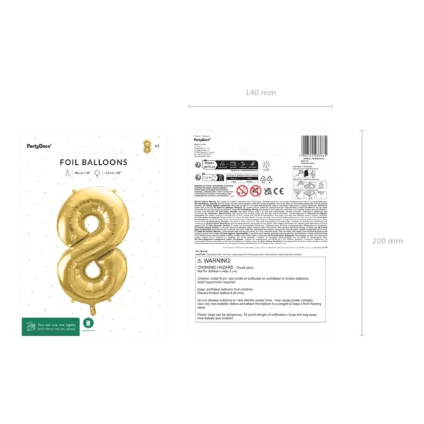 Partydeco Folienballon Zahl 8 gold