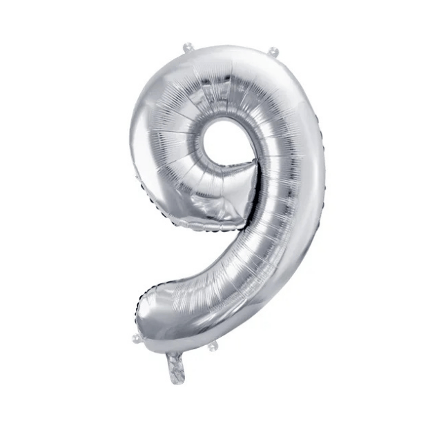 Partydeco Folienballon Zahl 9 silber