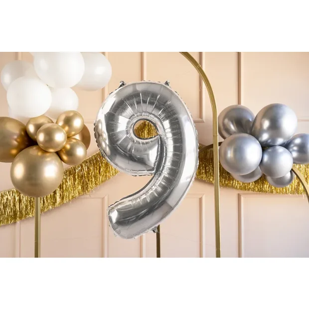 Partydeco Folienballon Zahl 9 silber