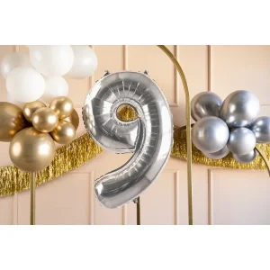Partydeco Folienballon Zahl 9 silber