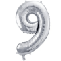 Partydeco Folienballon Zahl 9 silber