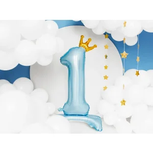Partydeco Folienballon stehende Zahl 1 Krone blau