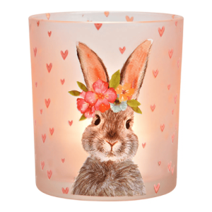Windlicht S Hasen Dekor mit Herzen aus Glas 7x8x7cm (B/H/T)