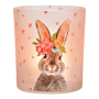 Windlicht S Hasen Dekor mit Herzen aus Glas 7x8x7cm (B/H/T)