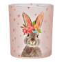 Windlicht M Hasen Dekor mit Herzen aus Glas 9x10x9cm (B/H/T)