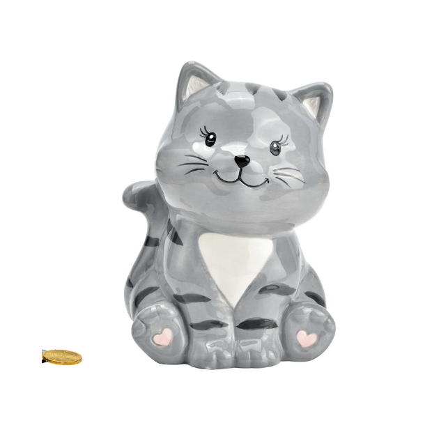 Spardose Katze  - Grau aus Keramik 12x16x10cm