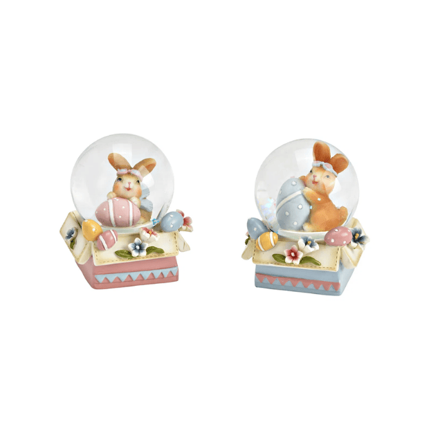 Schneekugel Osterhase aus Poly/ Glas - Rosa Blau sortiert 5x6x5cm