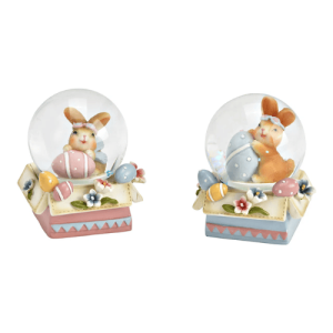 Schneekugel Osterhase aus Poly/ Glas - Rosa Blau sortiert...