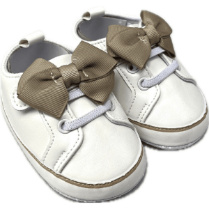 Baby Schuhe mit Schleife Kunstleder - weiß beige...