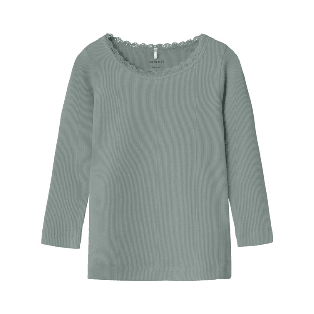name it geripptes Basic Shirt - grün