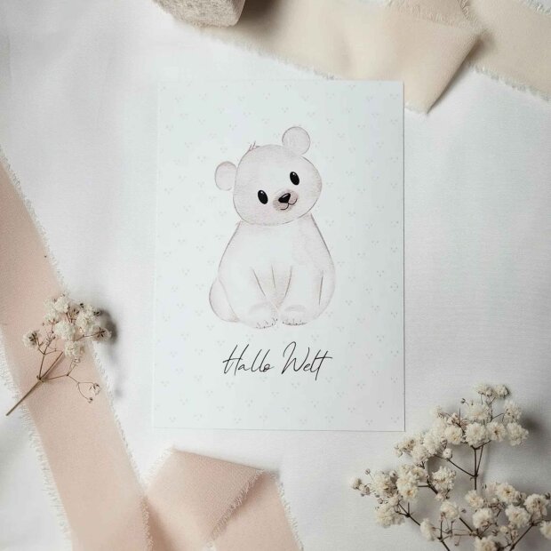 Buttercup Illustration Postkarte A6 - Hallo Baby - kleiner Bär inkl. Umschlag