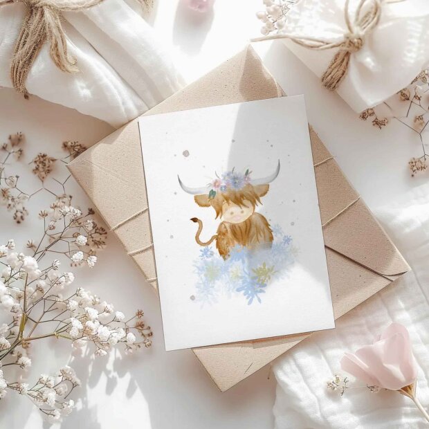 Buttercup Illustration Postkarte A6 - Highlandkuh inkl. Umschlag