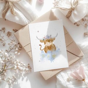 Buttercup Illustration Postkarte A6 - Highlandkuh inkl....