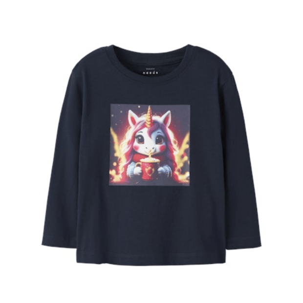 name it – mini langarm Shirt Einhorn blau