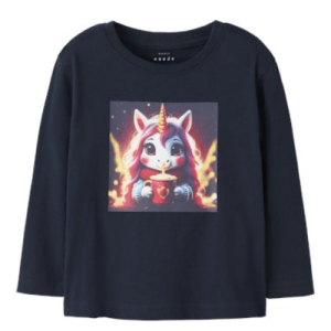 name it – mini langarm Shirt Einhorn blau