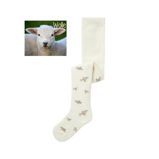 name it Strumpfhose Blümchen natur Wolle