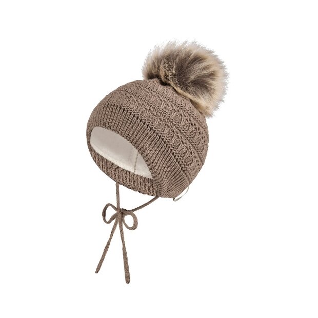 Sterntaler Strickmütze mit Kunstpelz-Pompon - braun